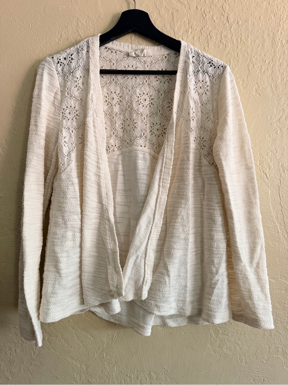Style & Co. Cream Open-Front Lace Back Cardigan Sweater